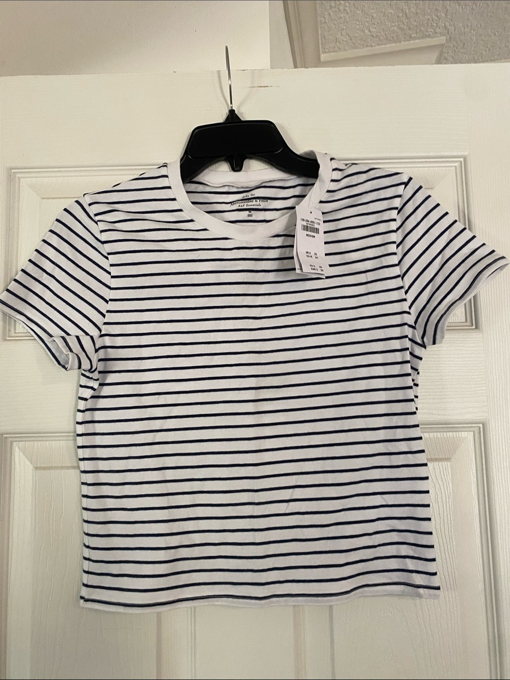 Abercrombie & Fitch Essential Baby Tee White with Navy Stripes - Short Sleeve